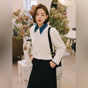 PETITE STUDIO by Keeley Wool Knit Sweater Ivory Size Small 1711